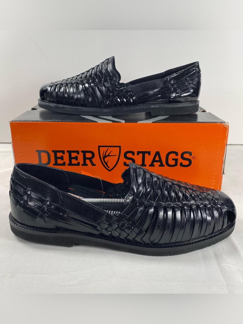 Deer Stags Antonio Men’s 10M Black Leather Huarache Loafers Slip On NWT